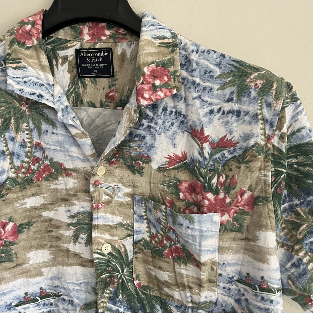 🌴 Abercrombie & Fitch XL Hawaiian Floral Palm Tree Shirt Beach Vacation Cruise